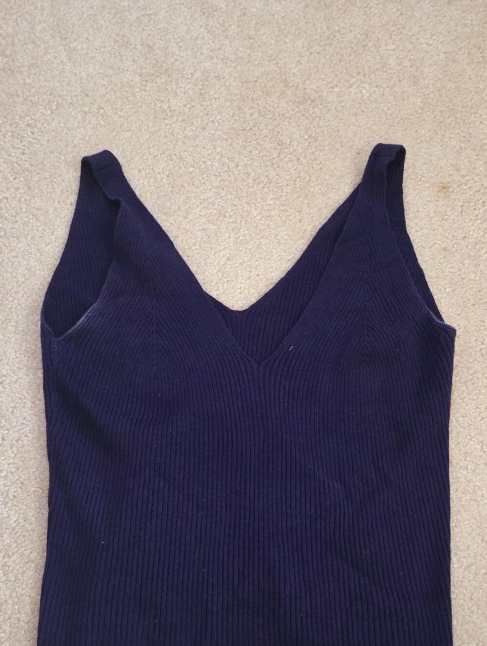 One Step Ahead Deep Purple Ribbed V-Neck Tank